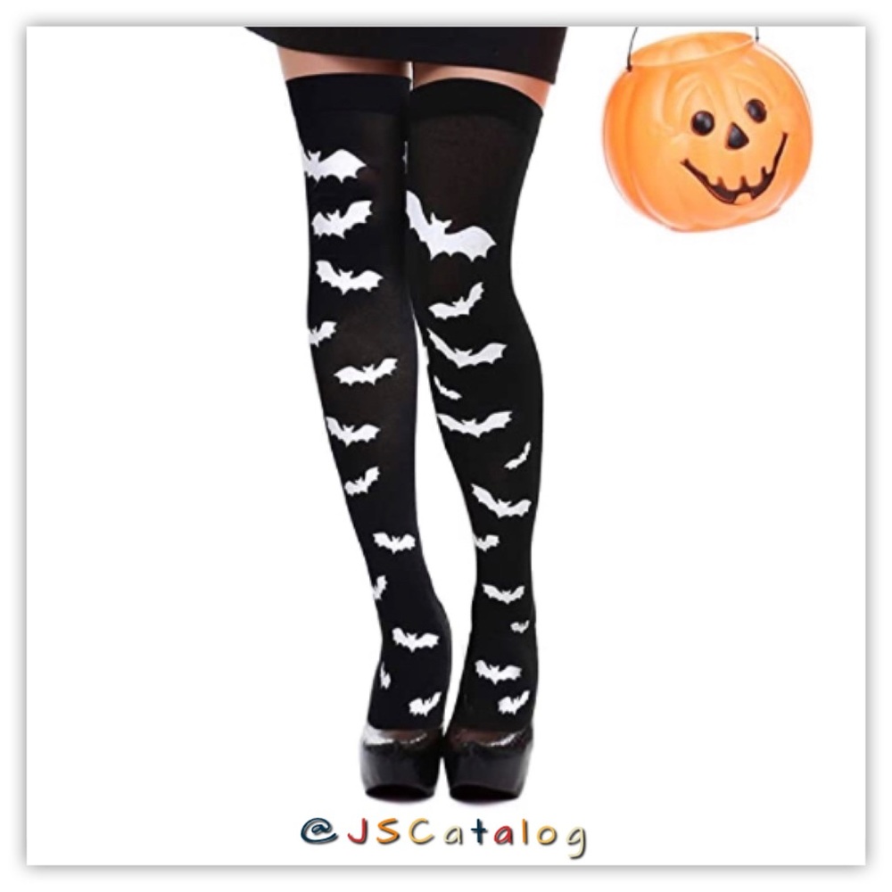 🎃 Bats Print Halloween Cosplay ThighHighs Stockings Socks OSFM 🎃